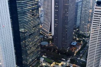 Main plaza and entrance of Tokyo Metropolitan Government Building in Shinjuku